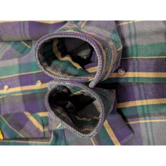 Vintage St. John's Bay Flannel Men's Large Tall LT USA Made Purple Green Plaid - Picture 11 of 14